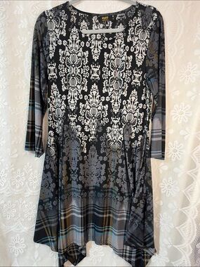R&B Collection Black Patterned Plaid Fit-and-Flare Dress L